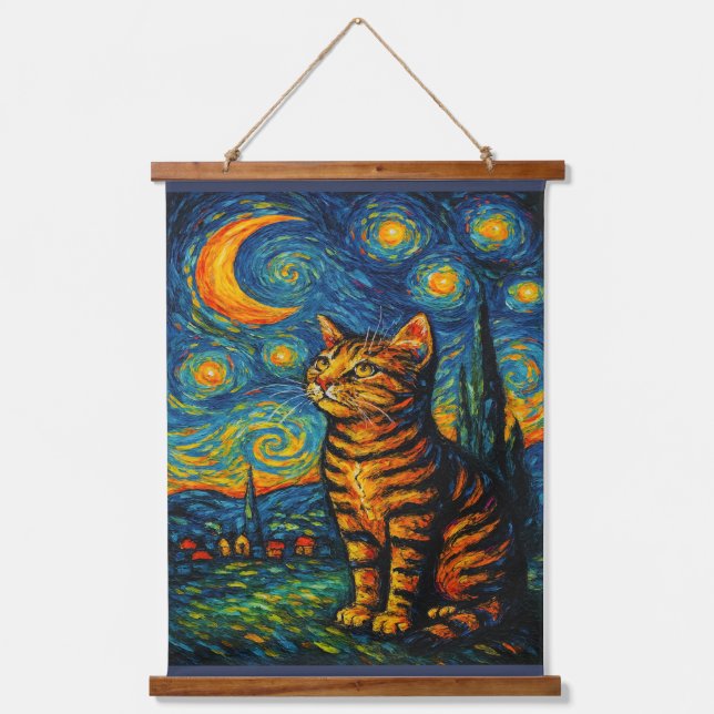 Tapisserie Suspendue  tabby cat gazes skyward (Recto)