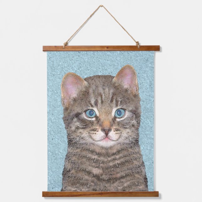 Tapisserie Suspendue Tabby Gris Peinture Chat - Cute Original Art Chat (Recto)