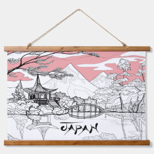 Tapisserie Suspendue Tableau en ligne de Temple japonais Lac Mountain