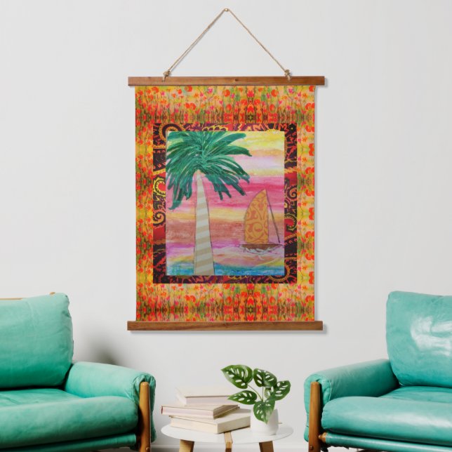 Tapisserie Suspendue Tapestry - Abstract Palm Tree and Sailboat (Salon)