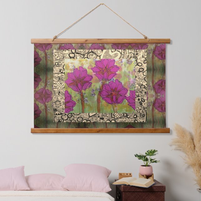 Tapisserie Suspendue Tapestry - Three Pink Flowers (Chambre à coucher)