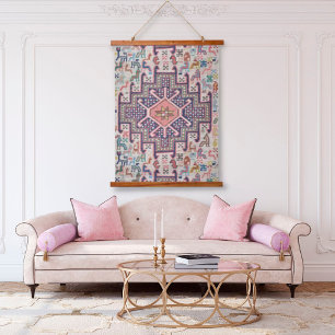 Tapisserie Suspendue Tapis Kilim Turc de motif anatolien rose huître