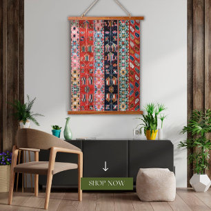 Tapisserie Suspendue Tapis Kilim Turc Rouge aux Baies Vintage Oriental
