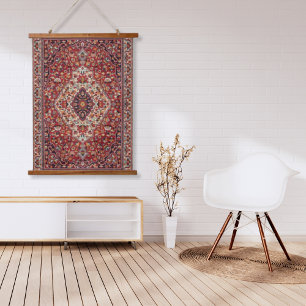 Tapisserie Suspendue Tapis persan Tebriz floral de couleur rouge vin or