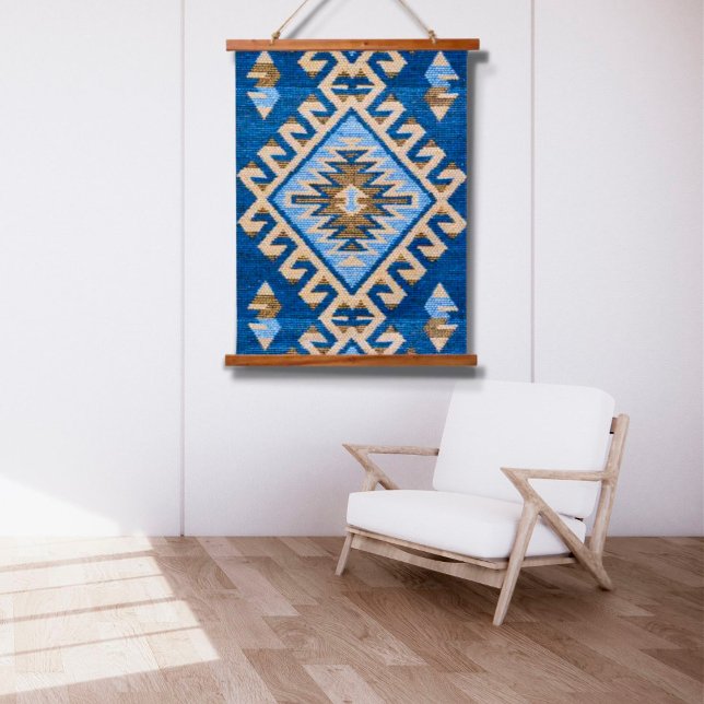 Tapisserie Suspendue Tapis Turc Kilim Bleu Français Oriental Mur (Créateur téléchargé)