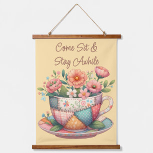 Tapisserie Suspendue Tasse patchwork avec fleurs fantaisistes