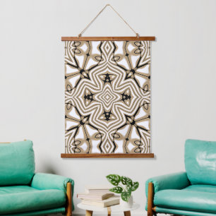 Tapisserie Suspendue Taupe beige neutre Brown Black White Tribal Art