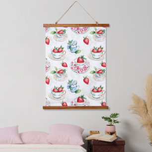 Tapisserie Suspendue Teacup de fraise vintage motif floral