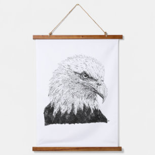Tapisserie Suspendue Tête d'aigle chauve noir blanc pointillisme dessin