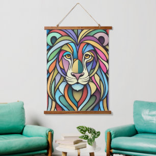 Tapisserie Suspendue Tête de lion colorée détaillée