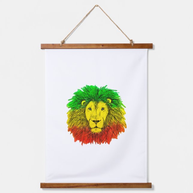 Tapisserie Suspendue Tête de lion Rasta rouge jaune vert dessin Jamaïqu (Recto)