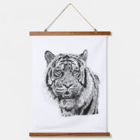 Tête de tigre pointillisme noir et blanc Art fauni