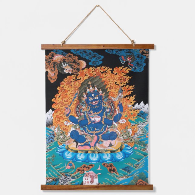 Tapisserie Suspendue Thangka Bouddhiste Mahakala à quatre armes (Recto)