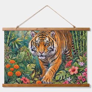 Tapisserie Suspendue Tigre du Bengale Bambou Vibrant Jungle