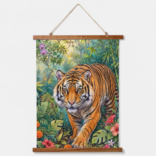 Tapisserie Suspendue Tigre du Bengale Bambou Vibrant Jungle