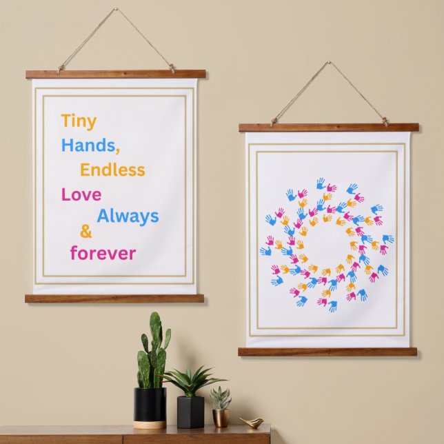 Tapisserie Suspendue Tiny Hands Endless Love –Family Handprint Wall art (Asymétrique)