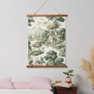 Tapisserie Suspendue Toile de Jouy Verte Maison de Campagne Motif Villa