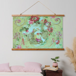 Tapisserie Suspendue Toile victorienne antique Rococo Style Sage Green