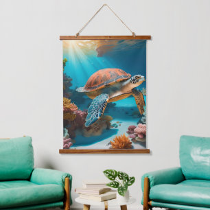 Tapisserie Suspendue Tortue marine Serene 3D en Océan -Tranquille Lif M