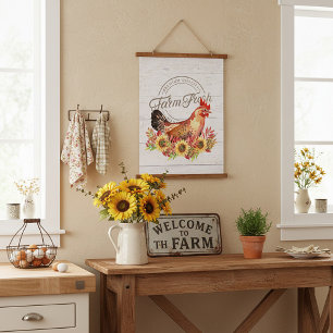 Tapisserie Suspendue Tournesols et poulet de ferme frais  