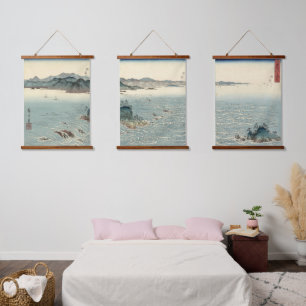 Tapisserie Suspendue Tournois japonais Paysage Triptych ukiyo e