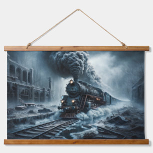 Tapisserie Suspendue Train fantôme à travers une ville abandonnée