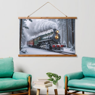 Tapisserie Suspendue Train neigeux dans le paysage hivernal