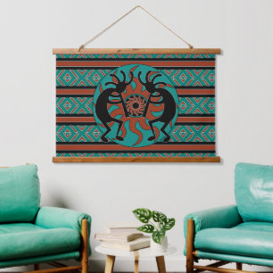 Tapisserie Suspendue Tribal Turquoise Sud-Ouest Sun Kokopelli