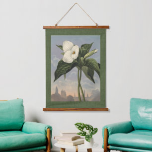 Tapisserie Suspendue Trille blanc botanique vintage Fleur de bois