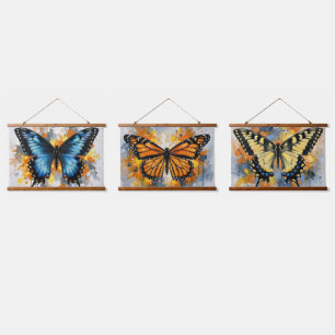 Tapisserie Suspendue Trio de papillons vibrants en décoration murale su