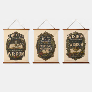 Tapisserie Suspendue Trio de Proverbes Ornés Dorés Dark Academia