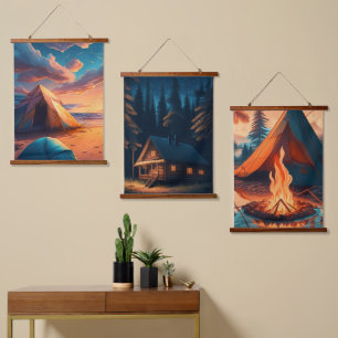Tapisserie Suspendue Trois scènes de camping