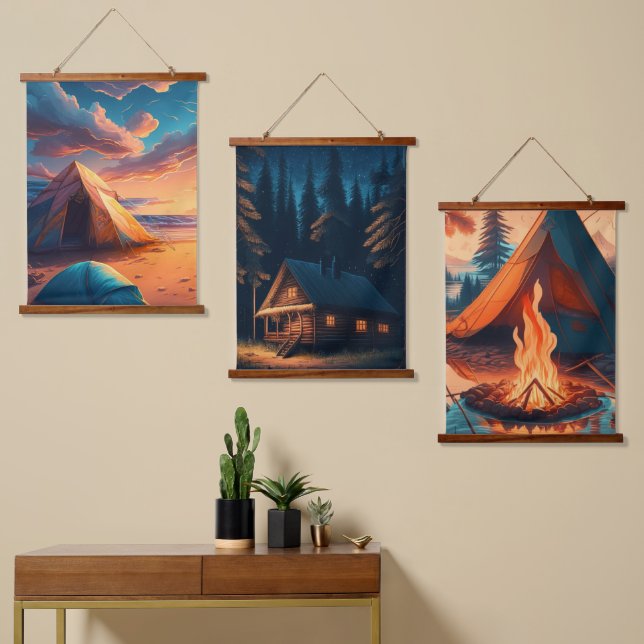 Tapisserie Suspendue Trois scènes de camping (Asymétrique)
