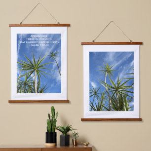 Tapisserie Suspendue Tropical Palm Trees Twain Quote Bleu et Blanc