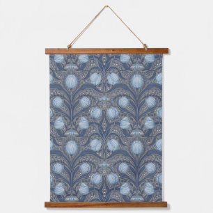 Tapisserie Suspendue Tulipes Rétro Nouveau en bleu et étain