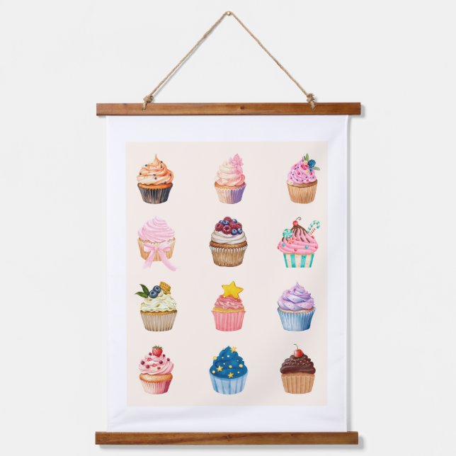 Tapisserie Suspendue Twelve Watercolor Cupcakes (Recto)