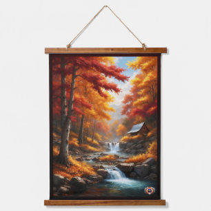 Tapisserie Suspendue Un Cabine dans Bois d'automne AI Concept Art par X