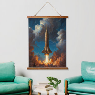 Tapisserie Suspendue Un lancement de fusée de fusion rétro à couper le