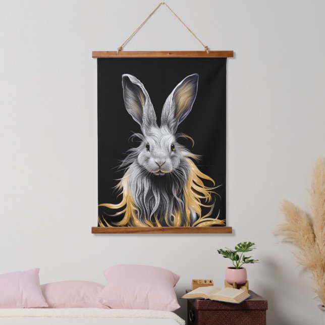 Tapisserie Suspendue Un lapin gris génial en feu (Chambre à coucher)