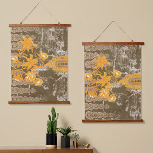 Tapisserie Suspendue Un motif floral et foliaire orné sur un dos brun