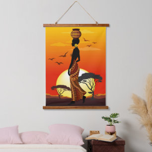 Tapisserie Suspendue Une belle femme africaine Silhouette sur les solei