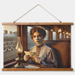 Tapisserie Suspendue Une dame victorienne lit une lettre sur un train