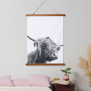 Tapisserie Suspendue Vache Majestic Highland noir et blanc
