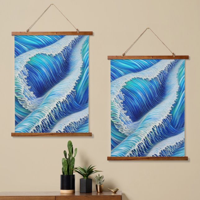 Tapisserie Suspendue Vagues bleues Abstraites cool (Asymétrique)
