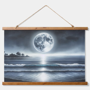 Tapisserie Suspendue Vagues océaniques éclairées par la lune et ciel no
