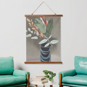 Tapisserie Suspendue Vase de feuilles art minimaliste 