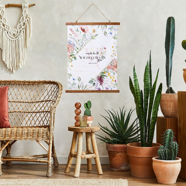 Tapisserie Suspendue Verset de la Bible fleur sauvage | Monogramme init (Créateur téléchargé)