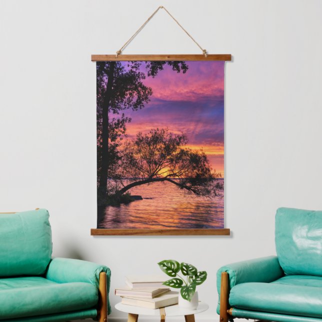 Tapisserie Suspendue Vibrant Sunset Over Tranquil Waters Wall Art (Salon)