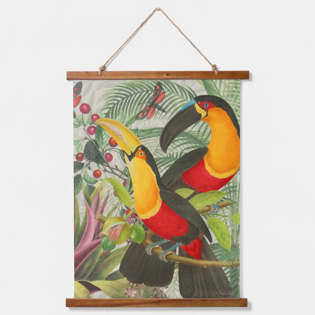 Tapisserie Suspendue Vibrant Tropical Toucan Birds Art Exotic Jungle (Recto)