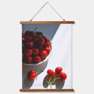 Tapisserie Suspendue Vie morte esthétique avec cerises mûres sur blanc